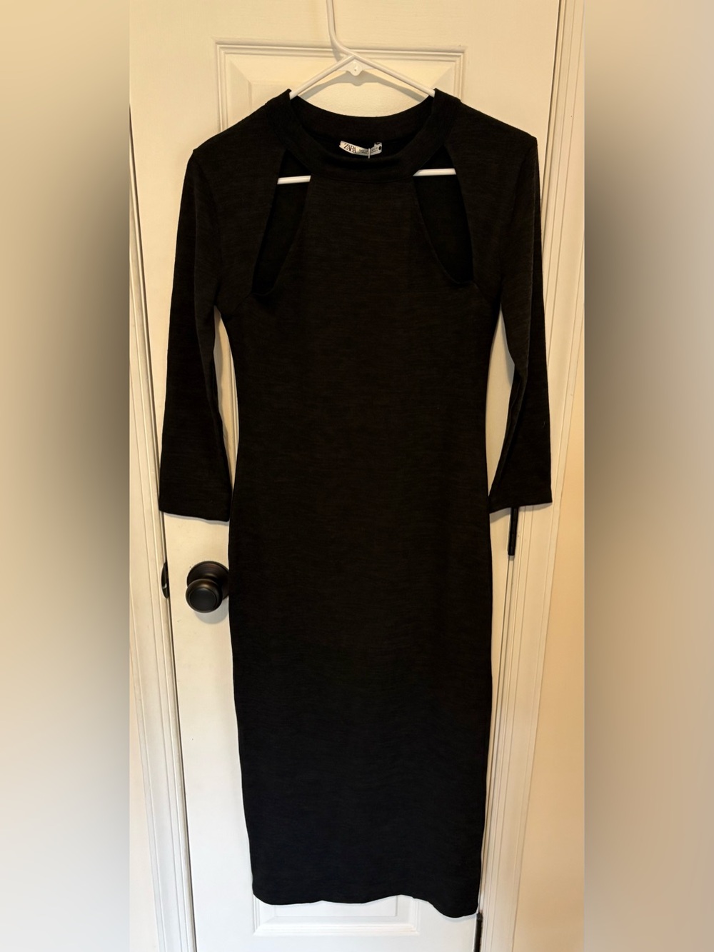 Zara Charcoal Gray Long Sleeve Cutout Bodycon Midi Dress NWT - Size Small